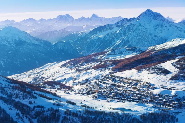 Beautiful cityscape of Sestriere in winter season