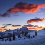 Burning light at sunset in the Dolomites