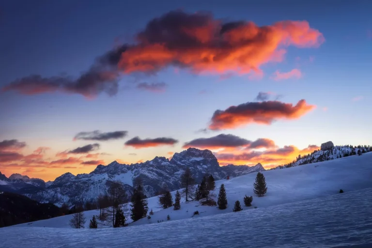 Burning light at sunset in the Dolomites