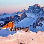 Sunset in typical burning colours in the Dolomites